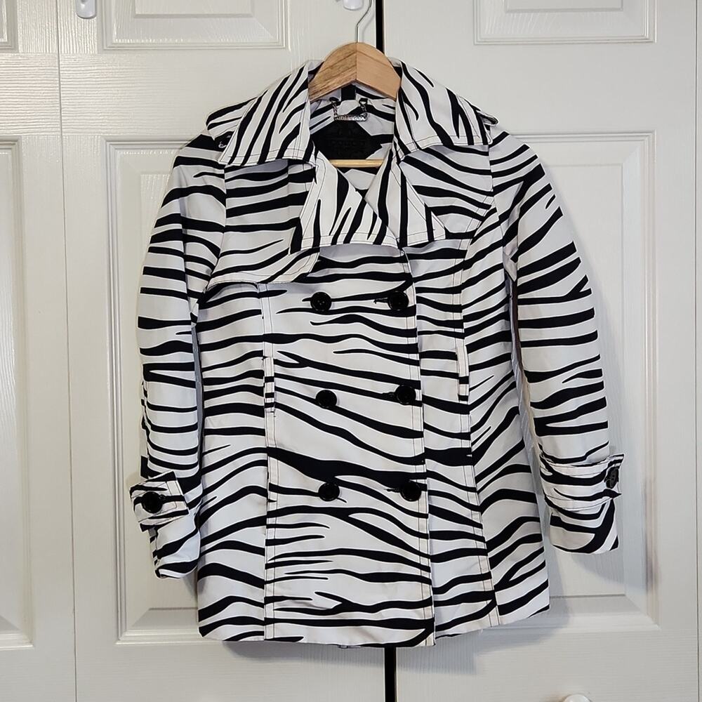 Jou Jou‎ Women's Black & White Zebra Print Double Breasted Lined Jacket Size XS